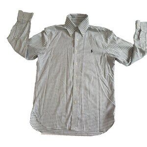 Ralph Lauren Mens 15.5 32/33 Button Down Dress Shirt White Black Check Easy Care
